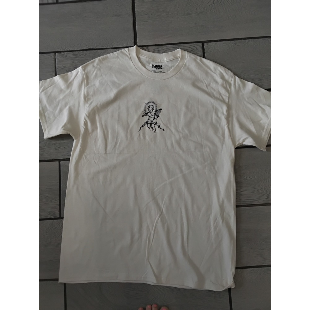 Empyre Mens Cherub Harp Graphic T-Shirt Cream Off White Large Streetwear Cotton